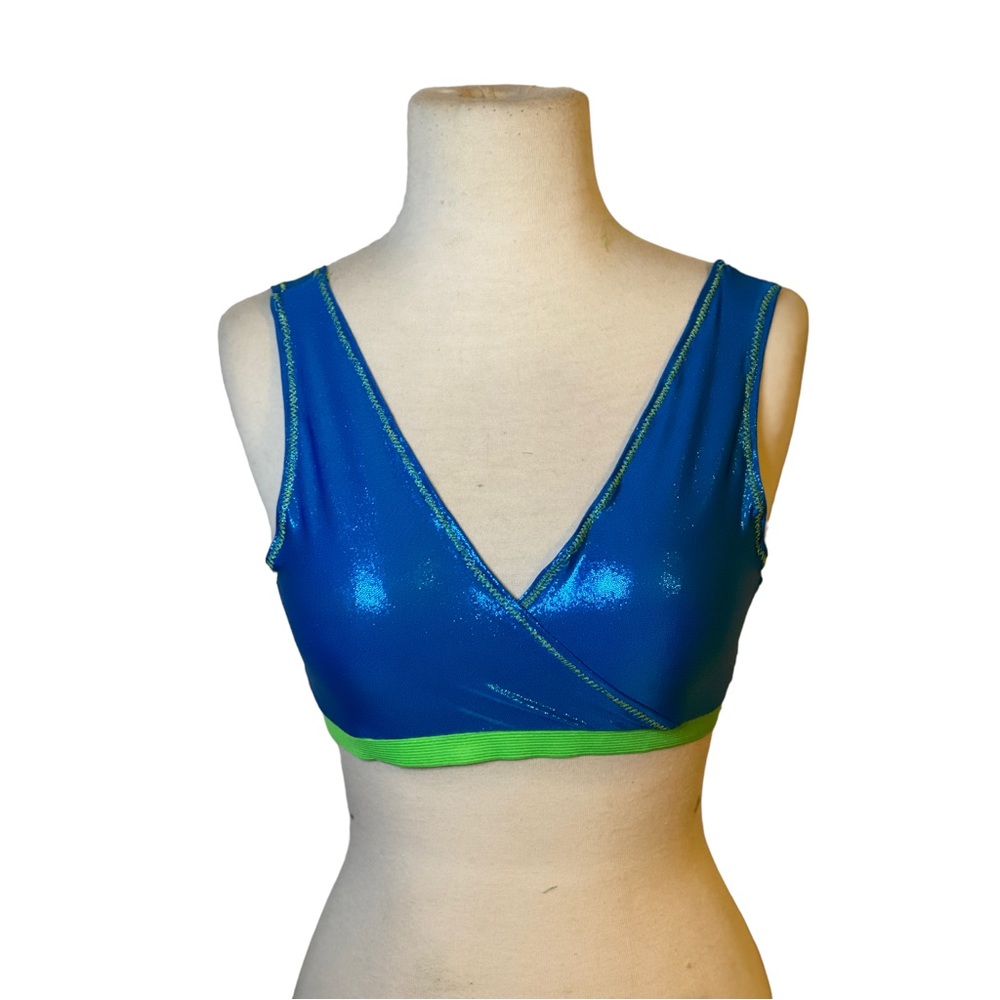 Handmade Blue Metallic Alien Rave Festival Set Rave Hood Sports Bra - Picture 7 of 7